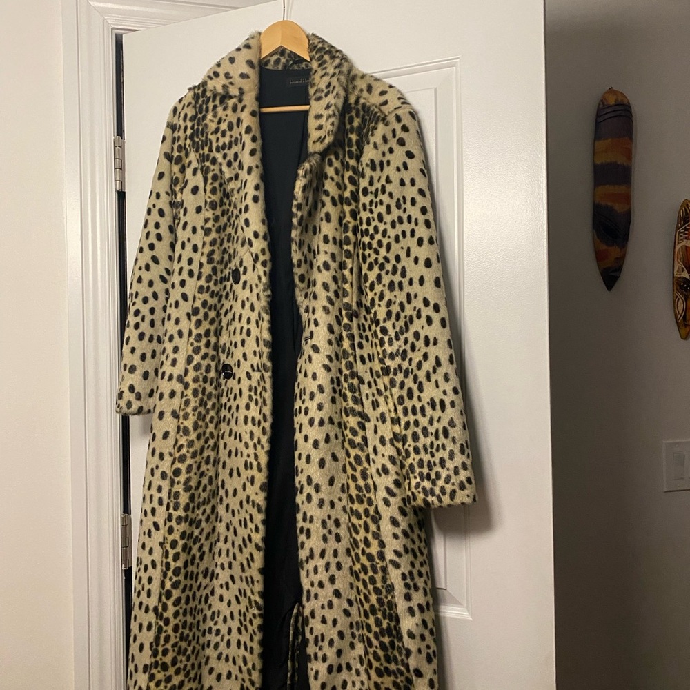 House of Harlow- Leopard Print Long Women's Coat - Cream & Black